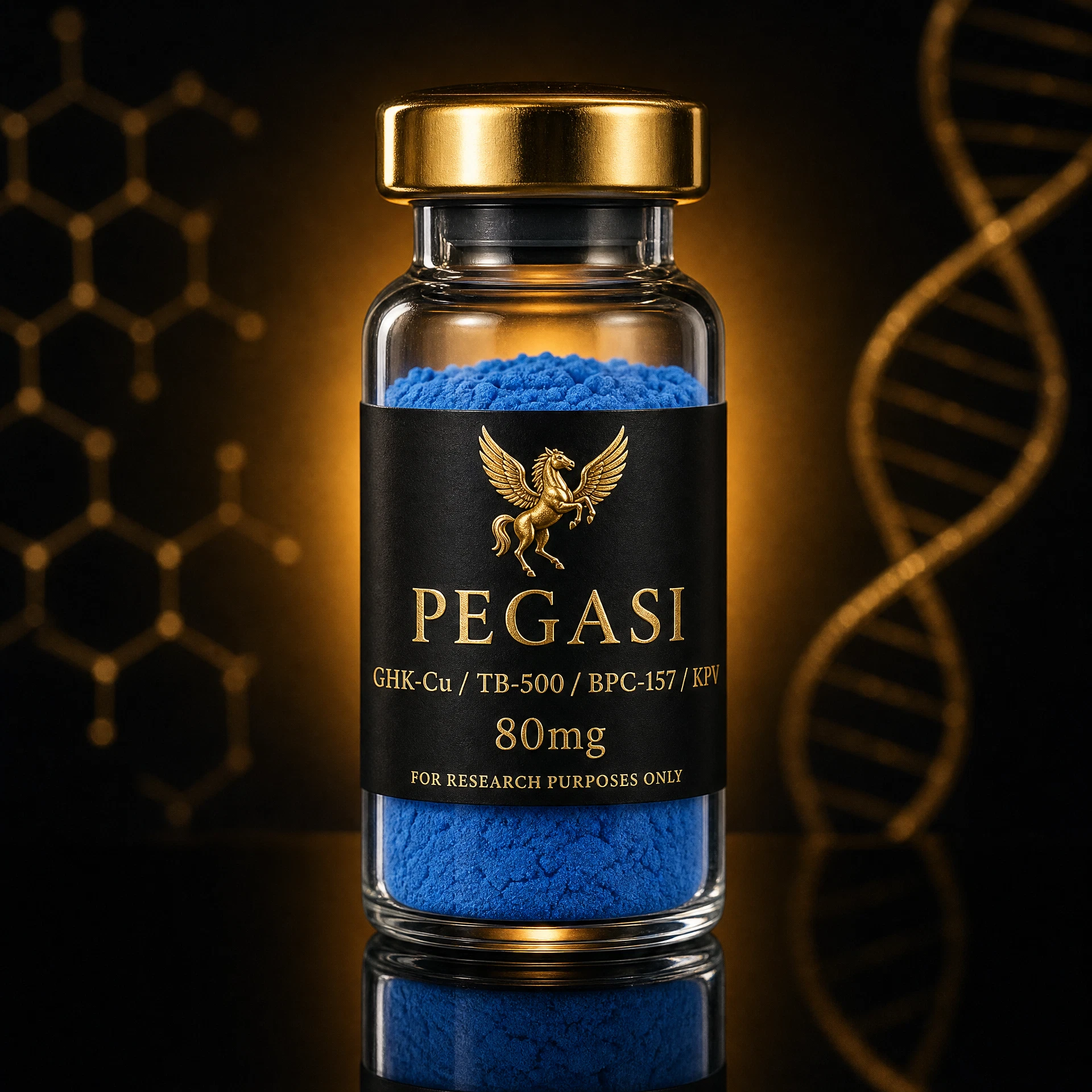 GHK-Cu / TB-500 / BPC-157 / KPV Research Blend 80mg — For Research Purposes Only. Not for human consumption.